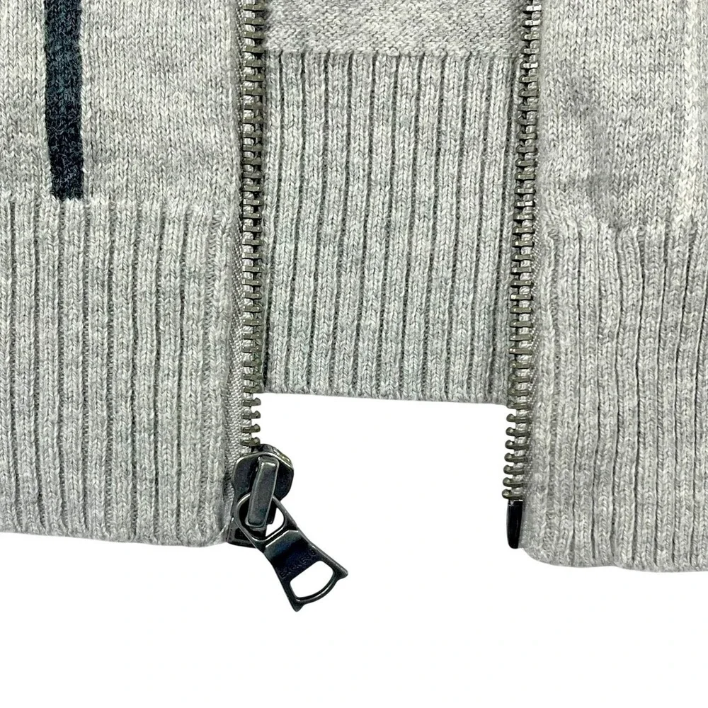 Express Full Zip Sweater Mens XL Grey Cotton Merino Wool Windowpane Mock Neck‎